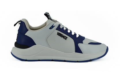 Elegante blauwe en witte lederen sneakers