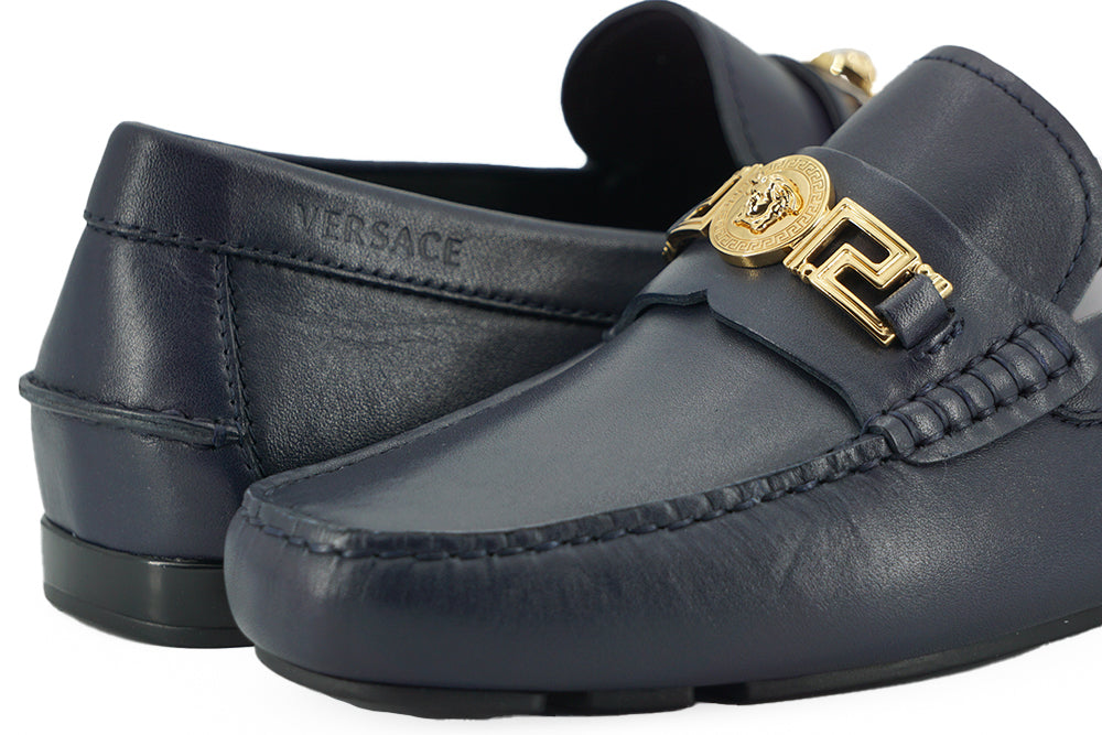 Elegant Navy Blue Calf Leather Loafers