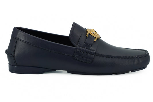 Elegante marineblauwe kalfsleren loafers