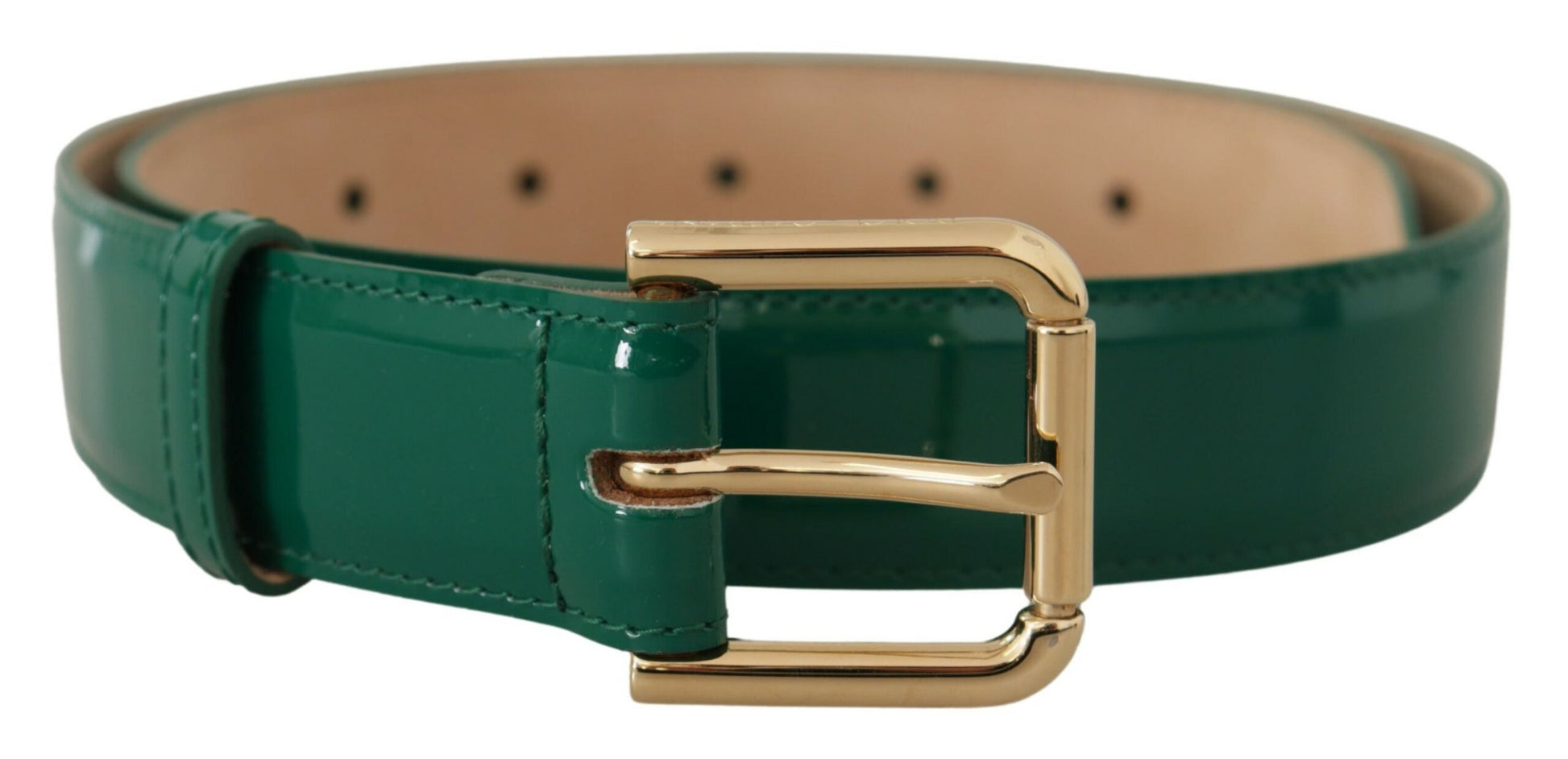 Elegante groene leren riem met gouden gespdetail