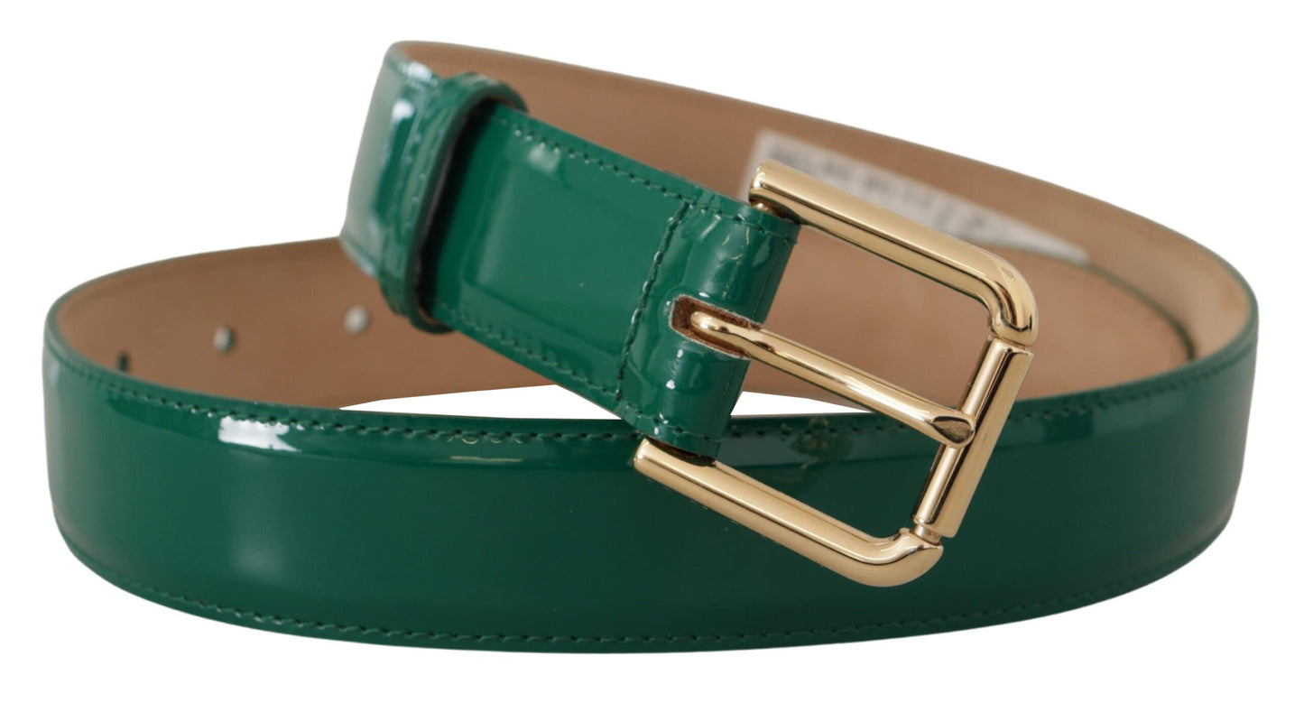 Elegant Green Leather Belt with Gold Buckle Detail