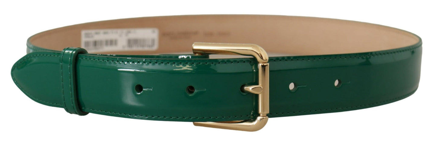 Elegante groene leren riem met gouden gespdetail