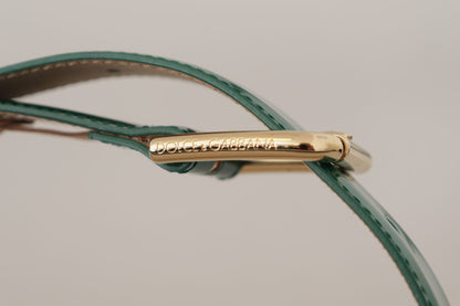 Elegante groene leren riem met gouden gespdetail