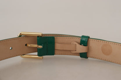 Elegante groene leren riem met gouden gespdetail