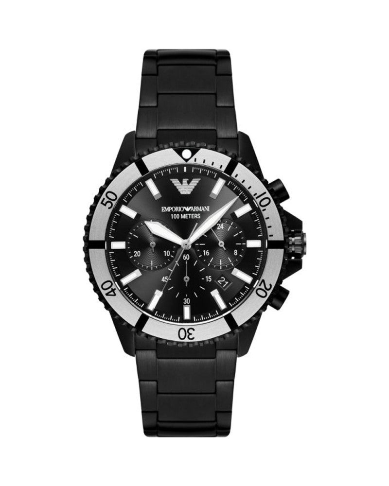 Elegante reloj cronógrafo de acero negro