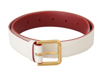 Elegant White Leather Belt with Engraved Buckle