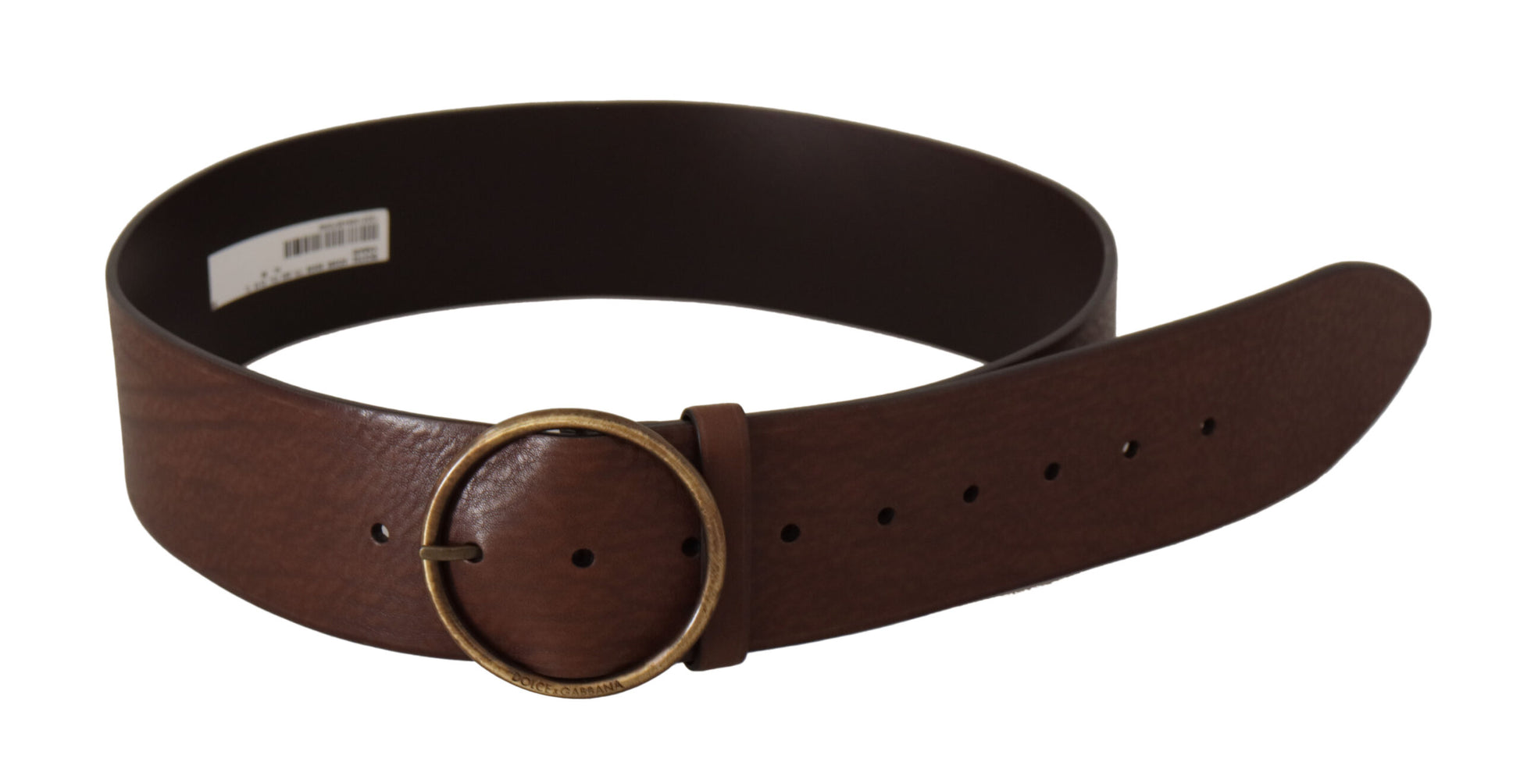 Bruin lederen riem met brede taille en metalen ronde gesp