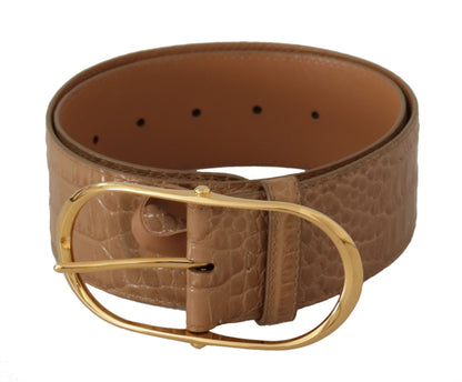 Elegante beige lederen riem met gegraveerde gesp