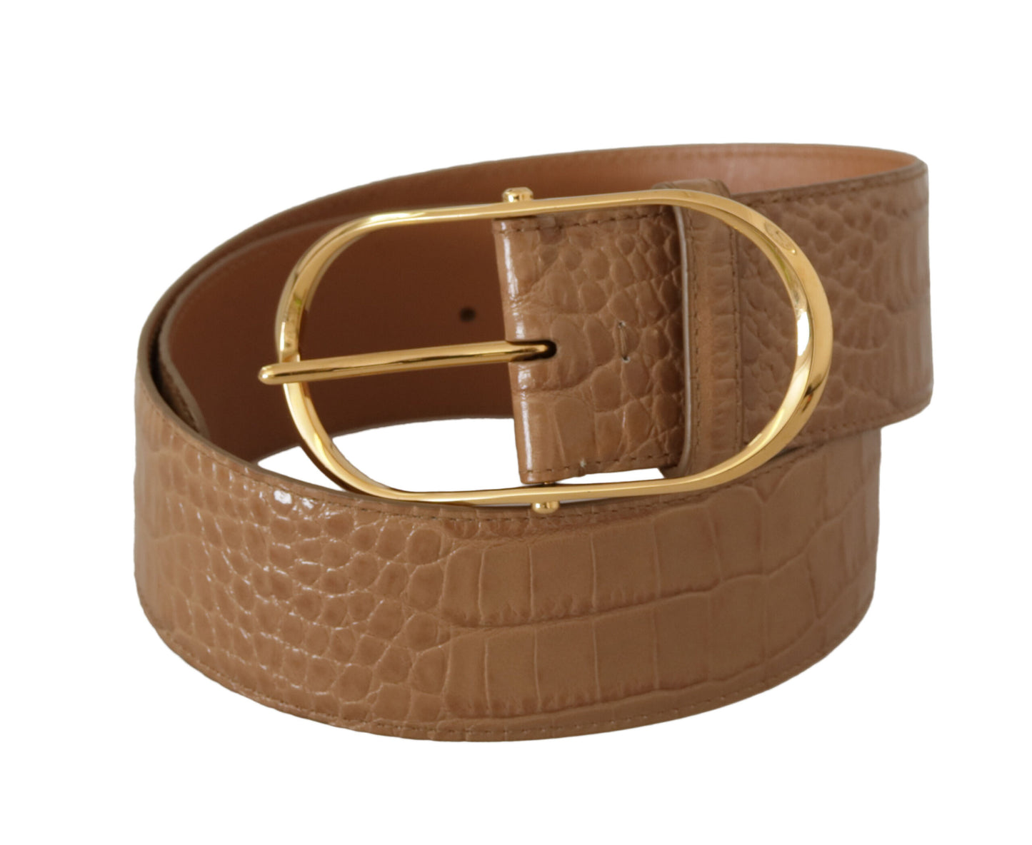 Elegante beige lederen riem met gegraveerde gesp