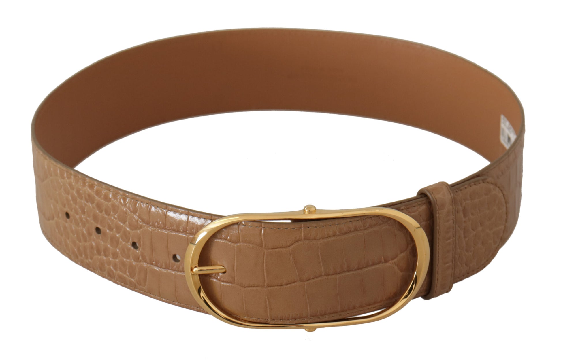 Elegante beige lederen riem met gegraveerde gesp