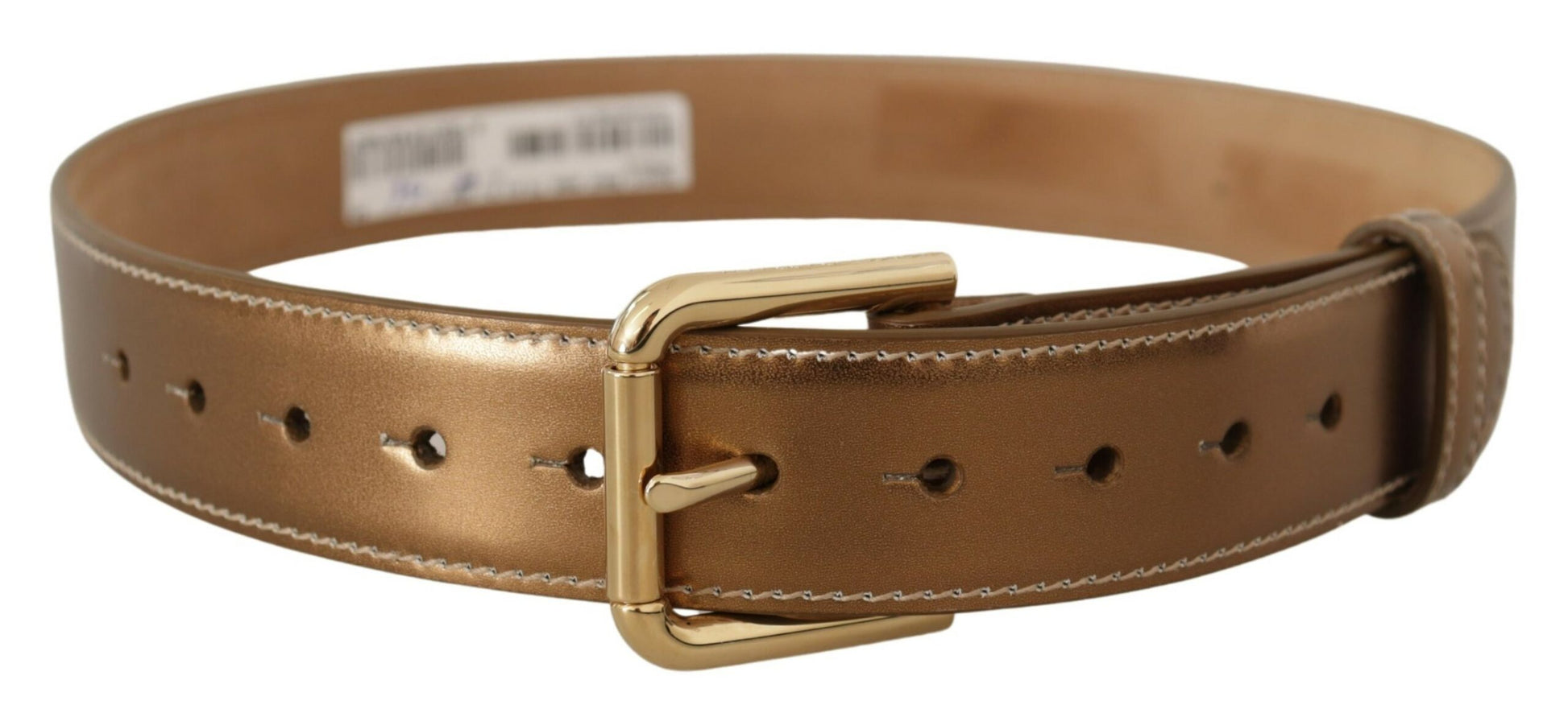 Elegant Bronze Leather Belt with Logo Buckle