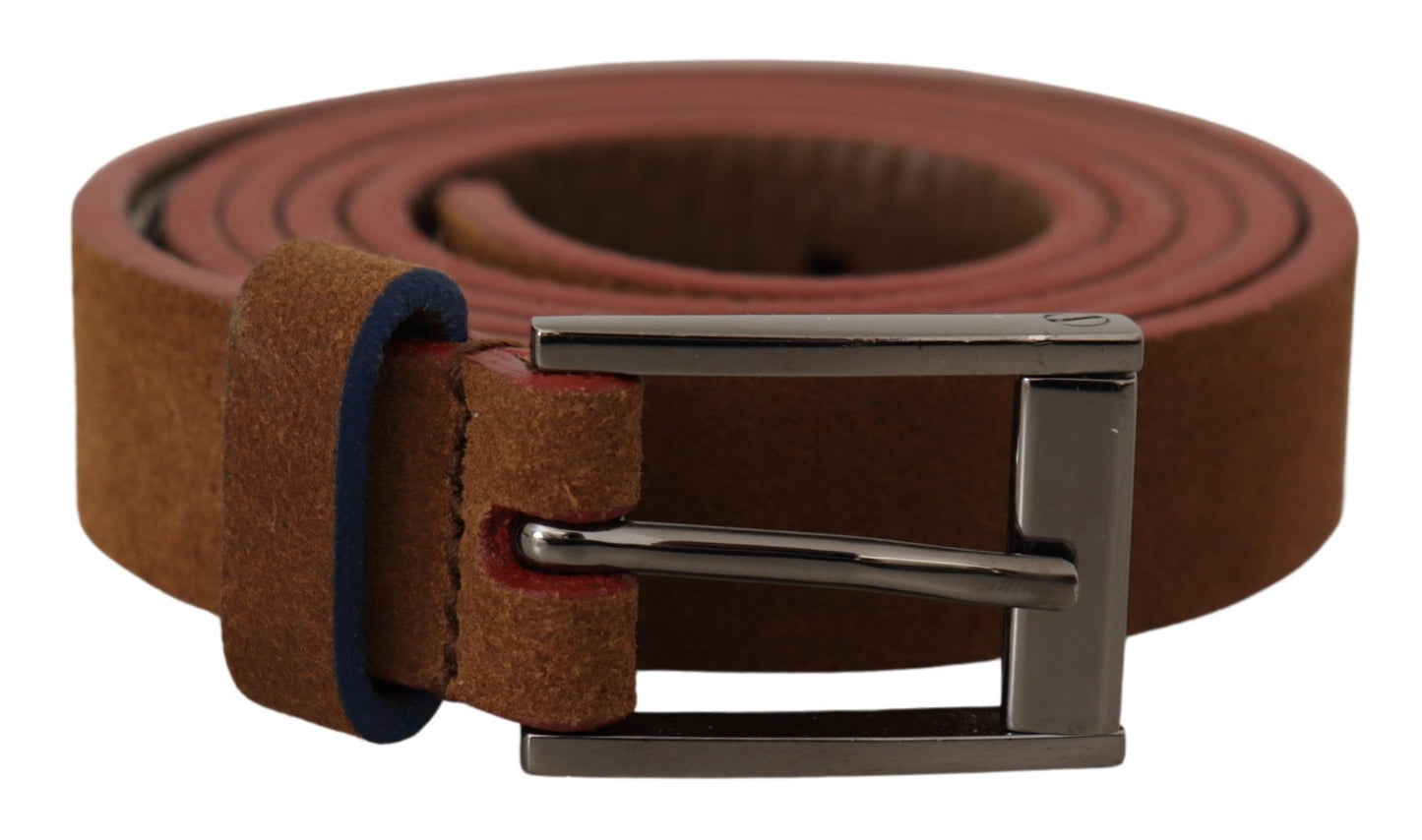 Chic Suede Belt with Logo Engraved Buckle