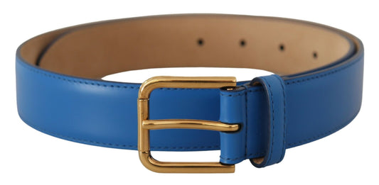 Elegante blauwe leren riem met gegraveerde gesp