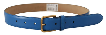 Elegant Blue Leather Belt with Engraved Buckle