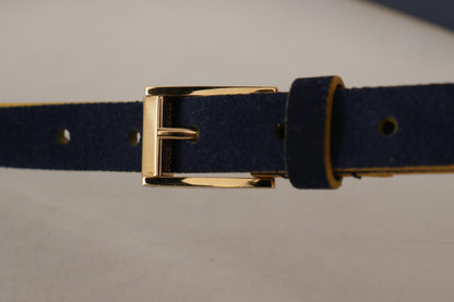 Chic Blue Suede Logo Buckle Belt