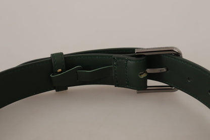 Elegant Dark Green Leather Belt with Logo Buckle