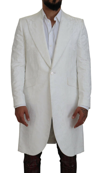 Elegante gabardina de brocado floral blanco