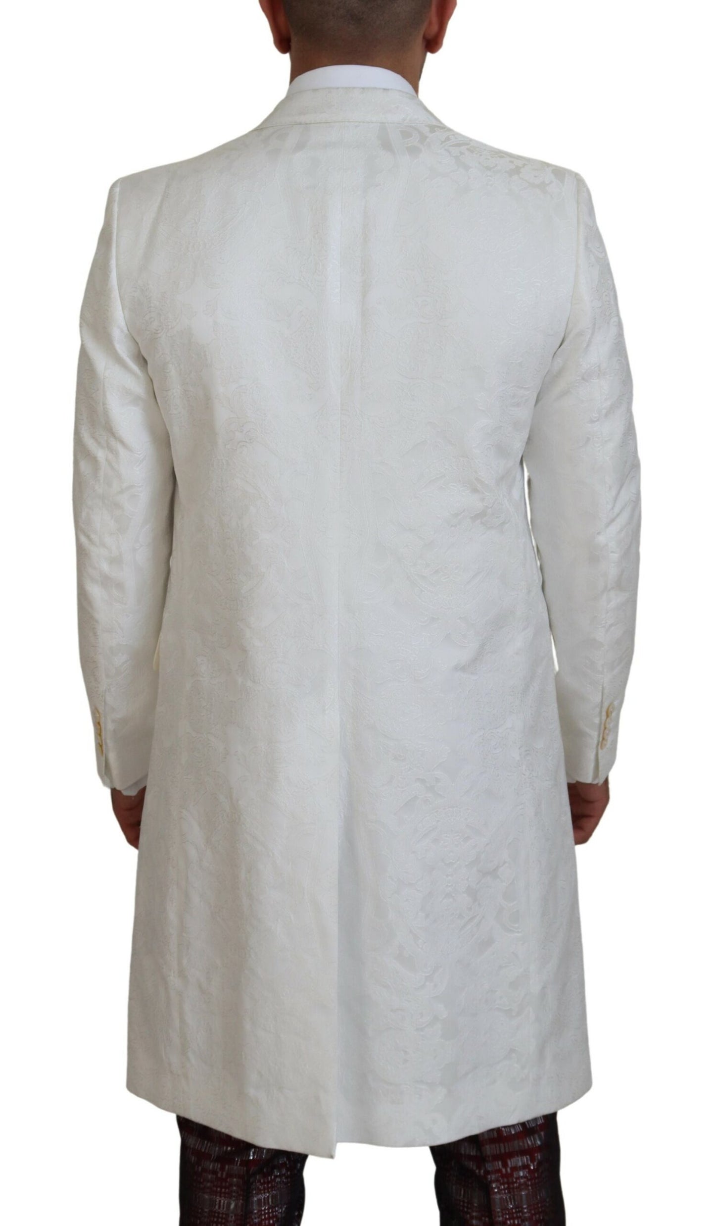 Elegante witte bloemen brokaat trenchcoat