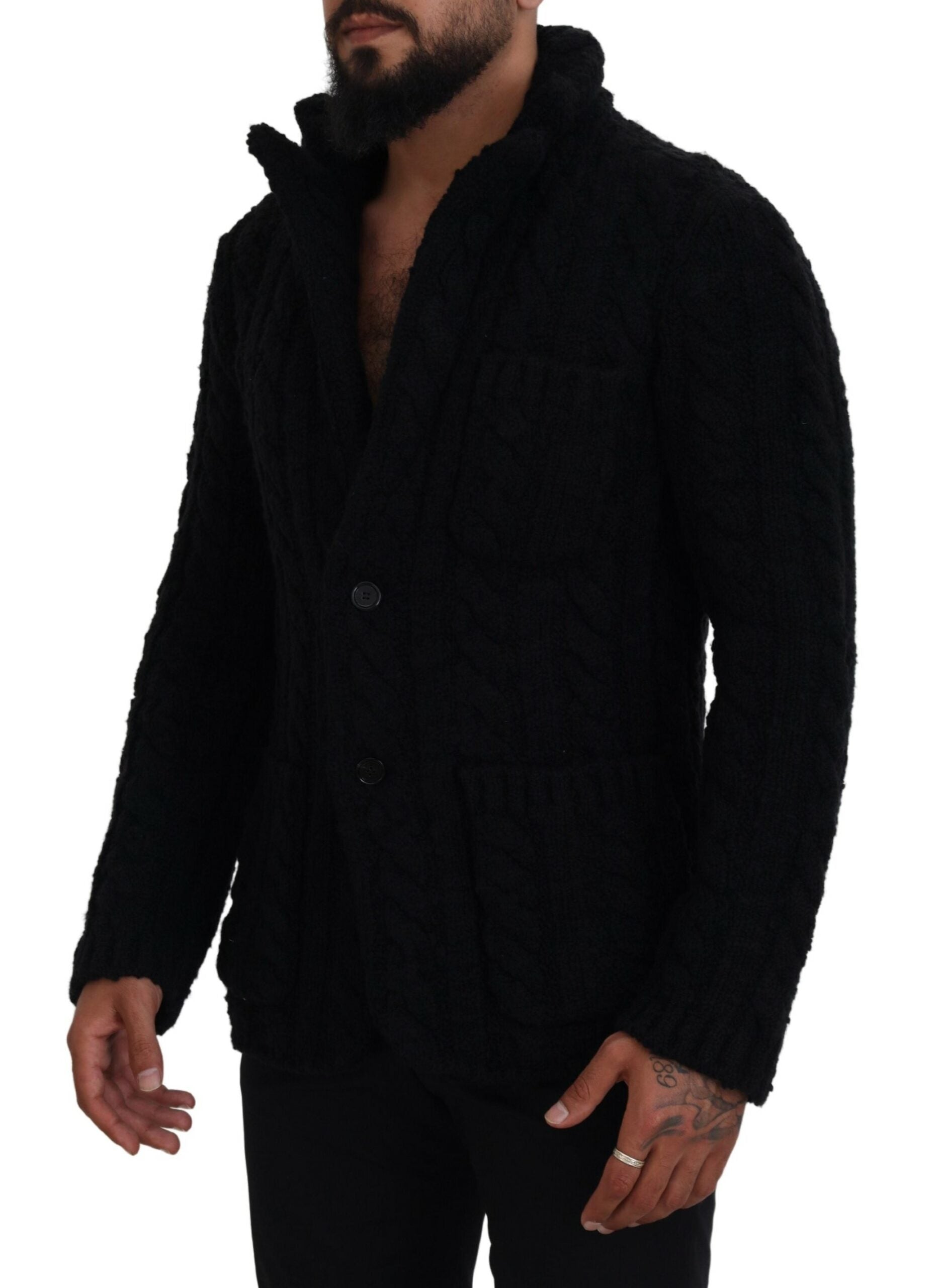 Elegant Black Wool-Cashmere Blend Cardigan