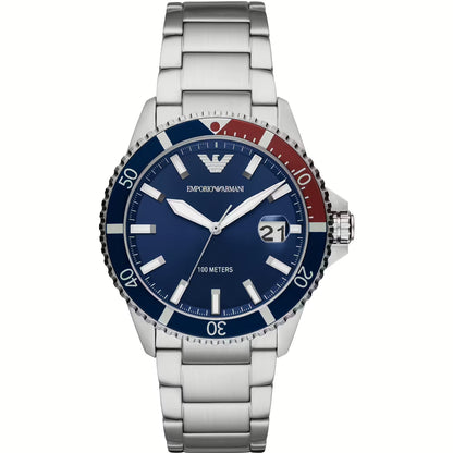 Elegante reloj de cuarzo de acero para hombre - Esfera azul océano