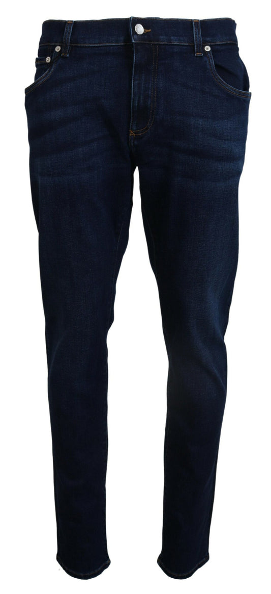 Elegante donkerblauwe denim jeans met slanke pasvorm