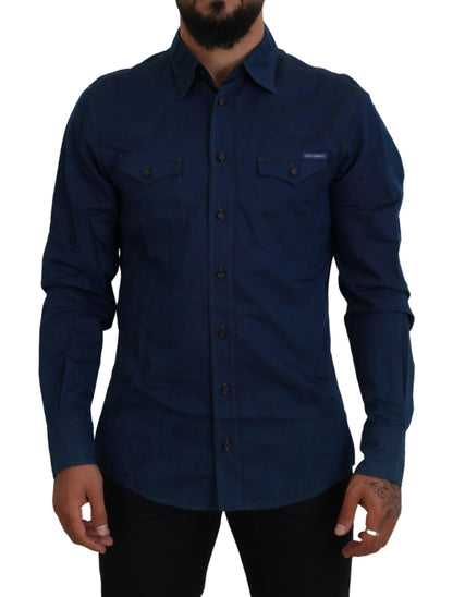 Elegante camisa casual de mezclilla azul