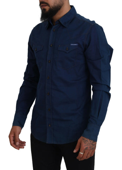 Elegante camisa casual de mezclilla azul