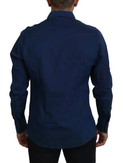 Elegante camisa casual de mezclilla azul