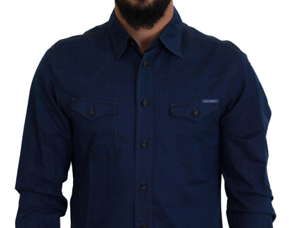 Elegante camisa casual de mezclilla azul