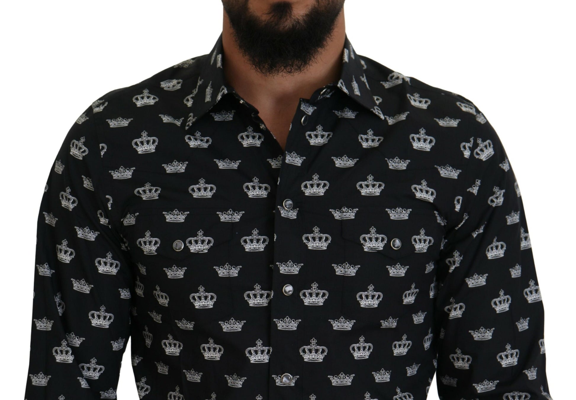 Camisa formal elegante con estampado de corona y corte entallado