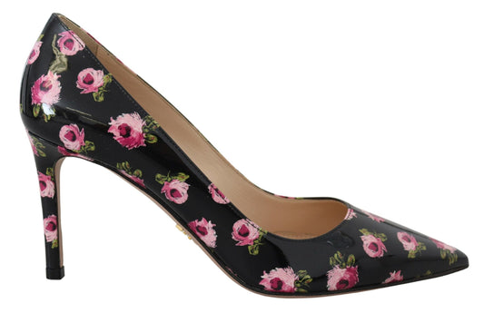 Zapatos de tacón elegantes de cuero con estampado floral