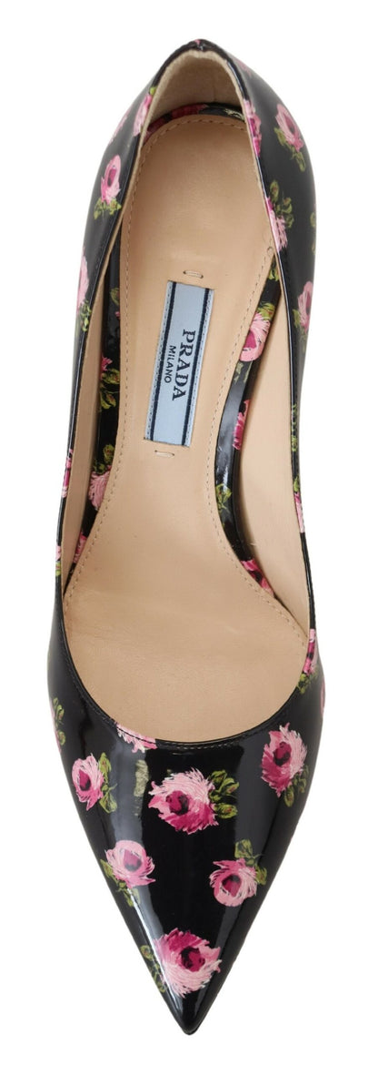 Elegante leren pumps met bloemenprint