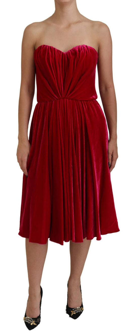 Enchanting Strapless Midi Dress in Dark Pink