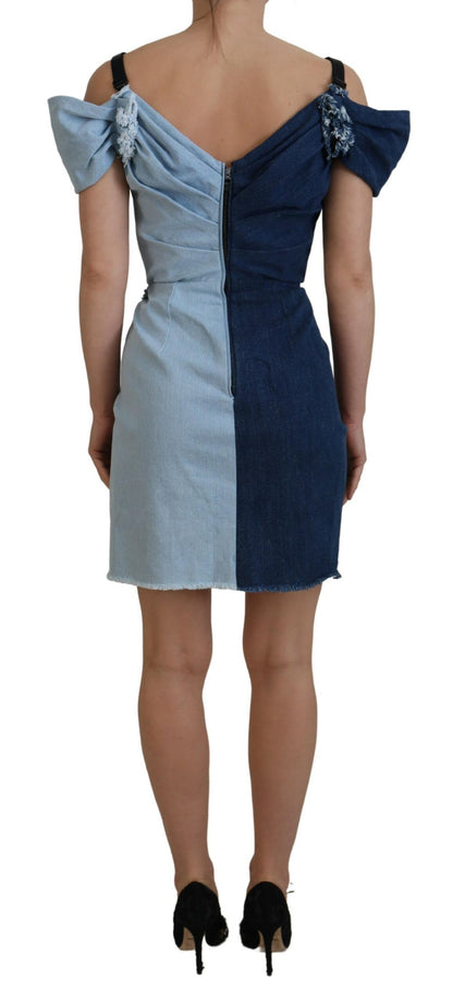 Chic Two Tone Denim Sheath Dress