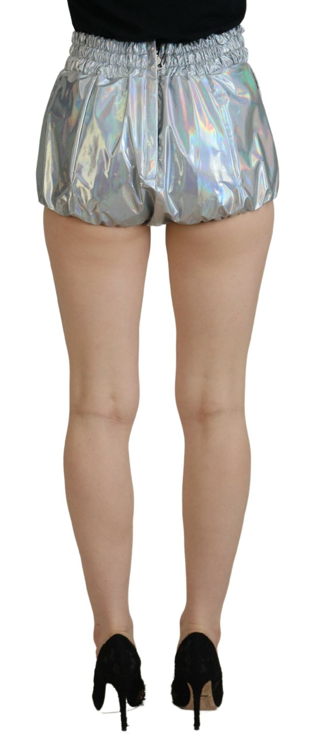 Verhoogde elegantie zilveren short met hoge taille