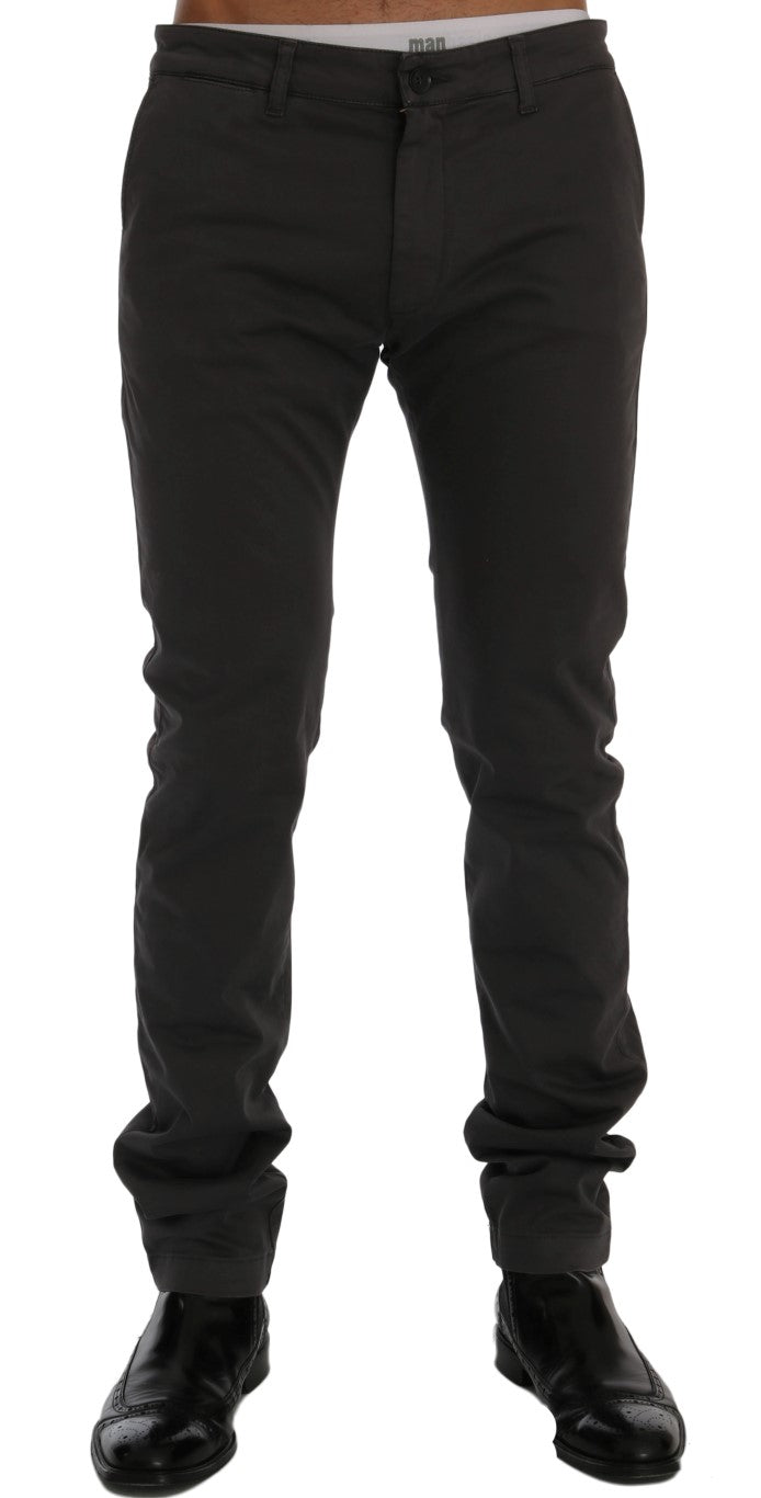 Elegant Slim-Fit Gray Cotton Trousers