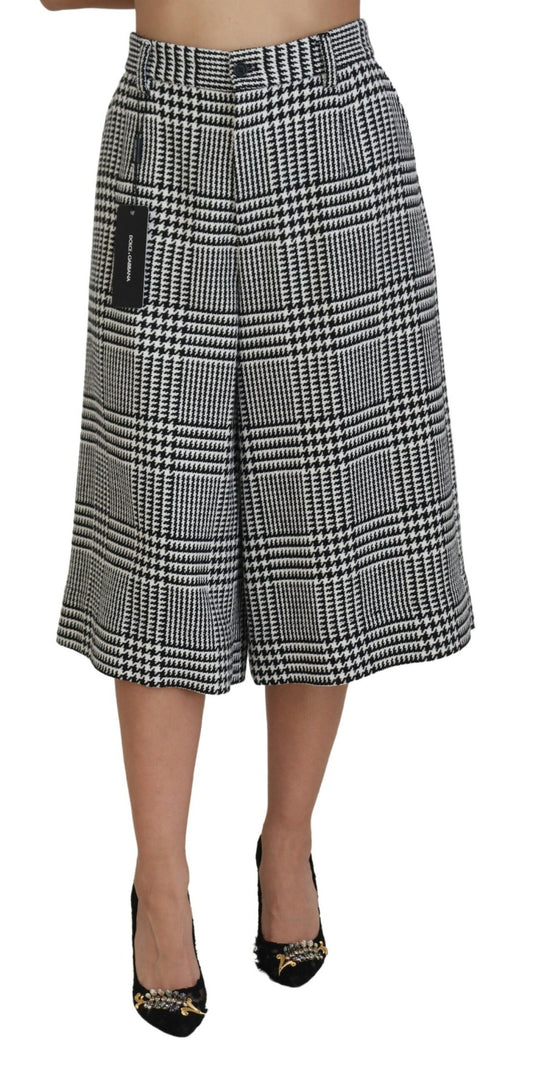 Elegant High Waist Plaid Midi Pants