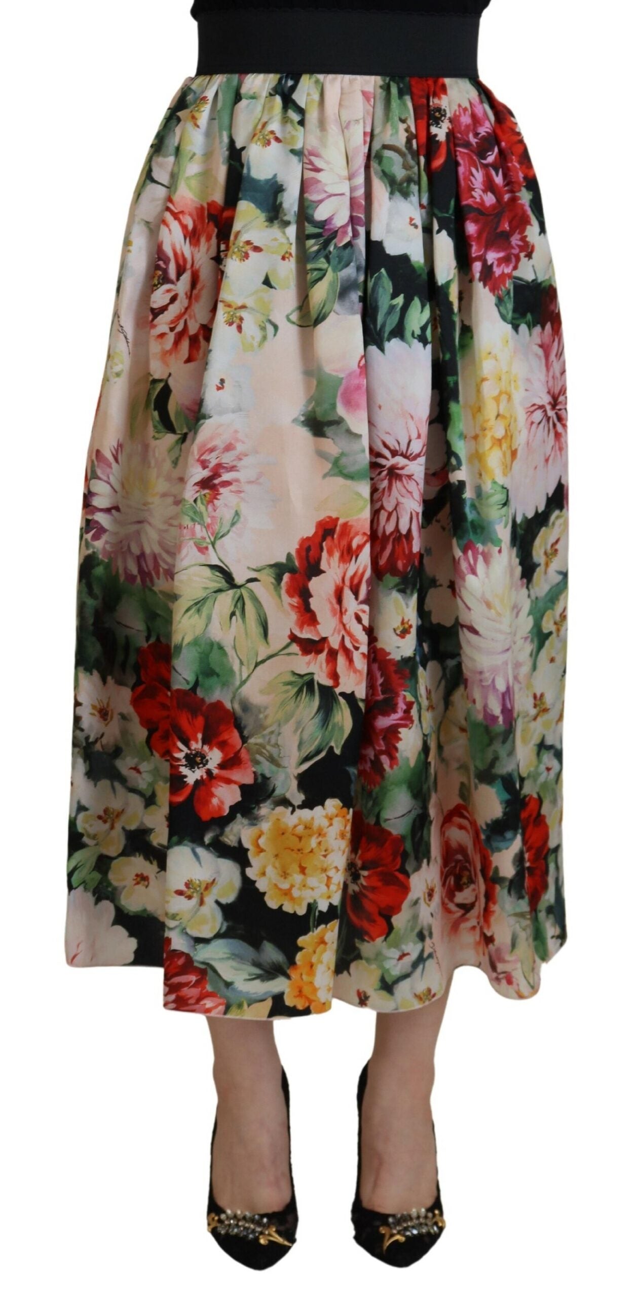 Exquisite High Waist Floral Silk Skirt