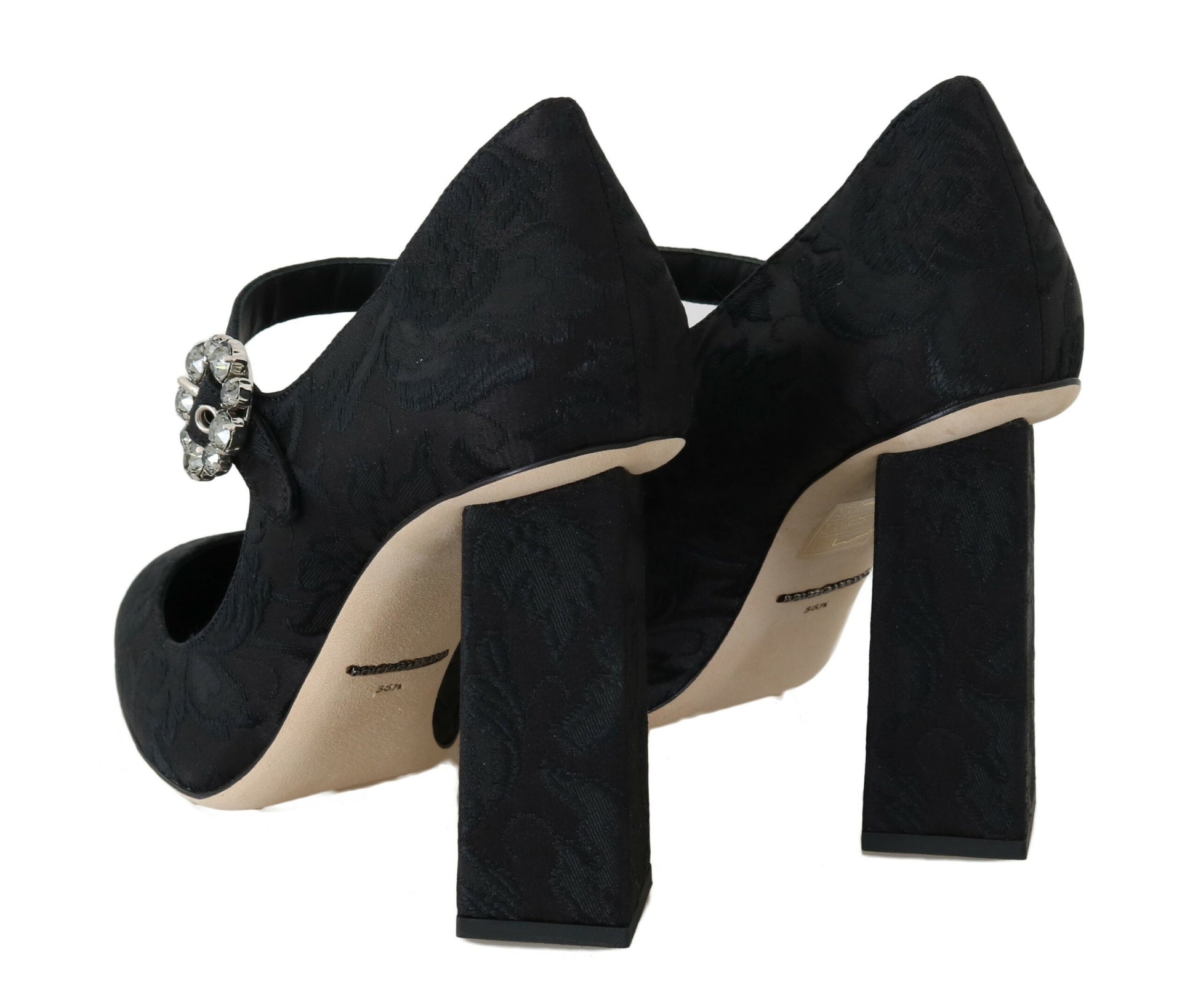 Elegant Black Crystal Brocade Pumps