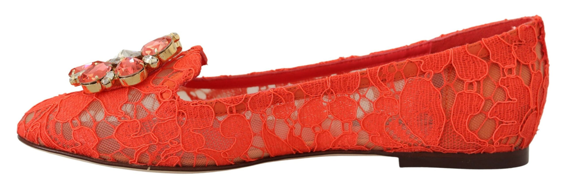 Elegant Lace Vally Flats in Coral Red