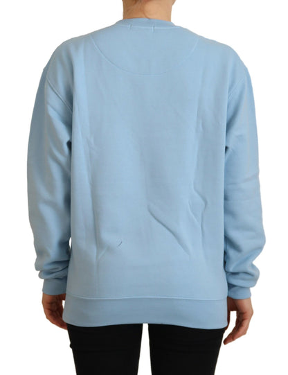 Chic Light Blue Logo Embellished Sweater