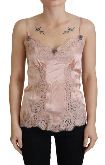 Top lencero elegante de seda rosa