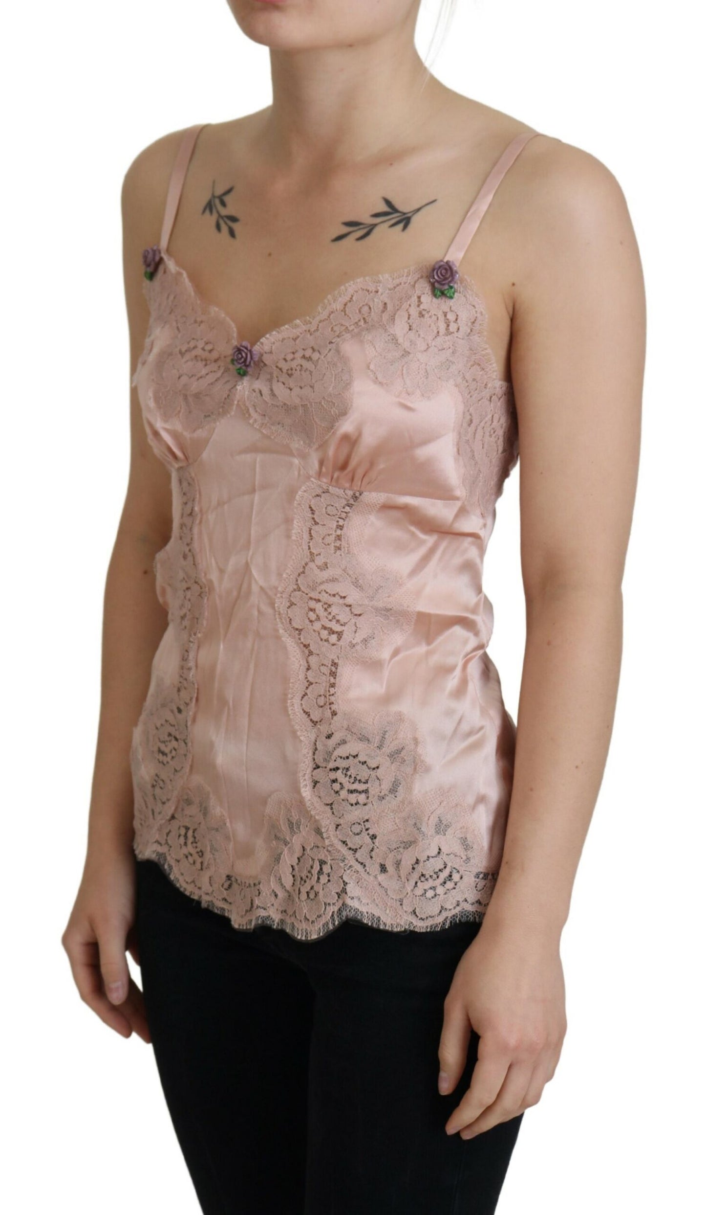 Top lencero elegante de seda rosa