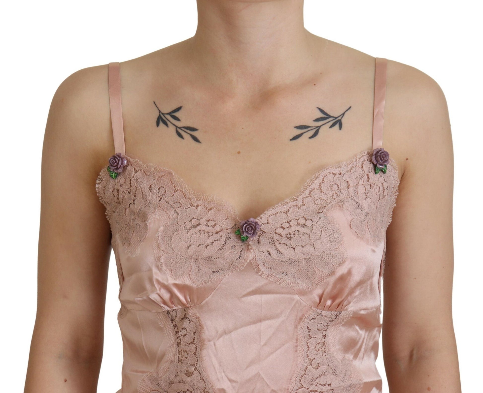 Roze satijnen kanten rozen tanktop lingerie