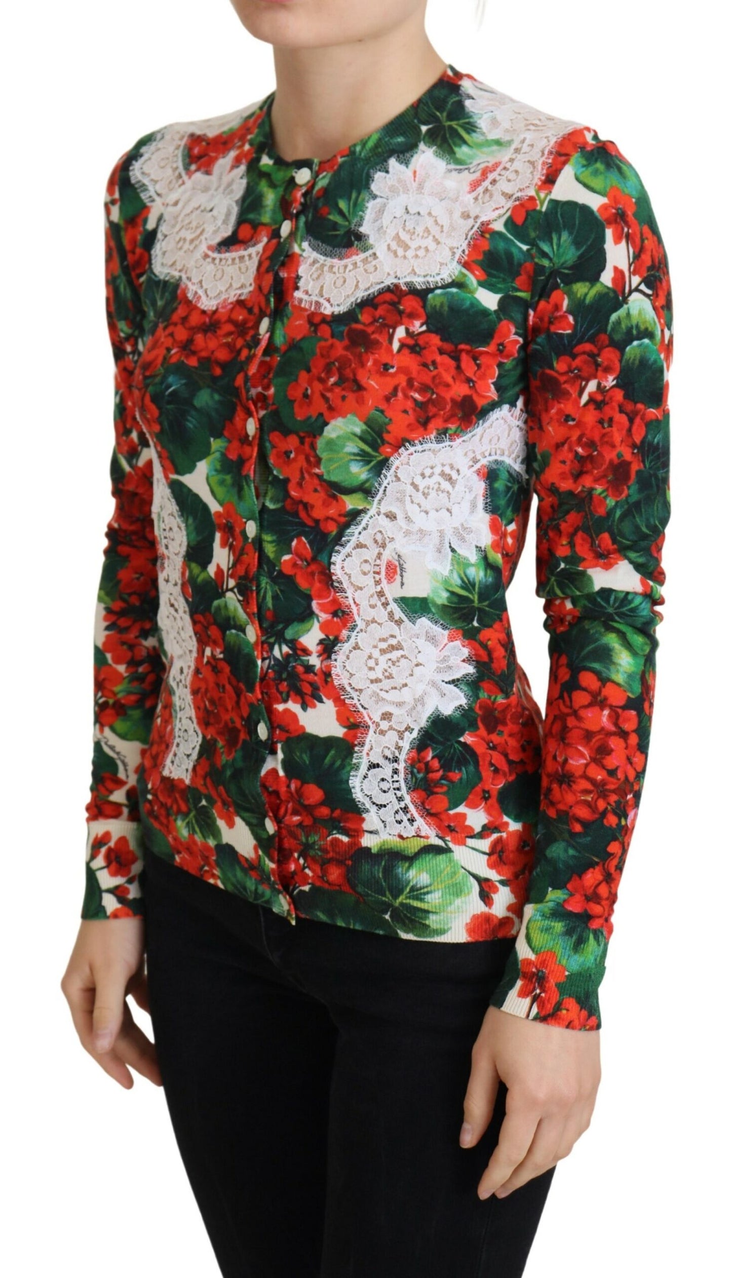 Elegant Floral Crewneck Cardigan