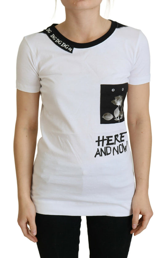 Chique monochroom katoenen T-shirt met 'Hier en Nu'