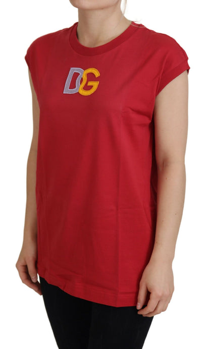 Elegante camiseta sin mangas de algodón roja sin mangas