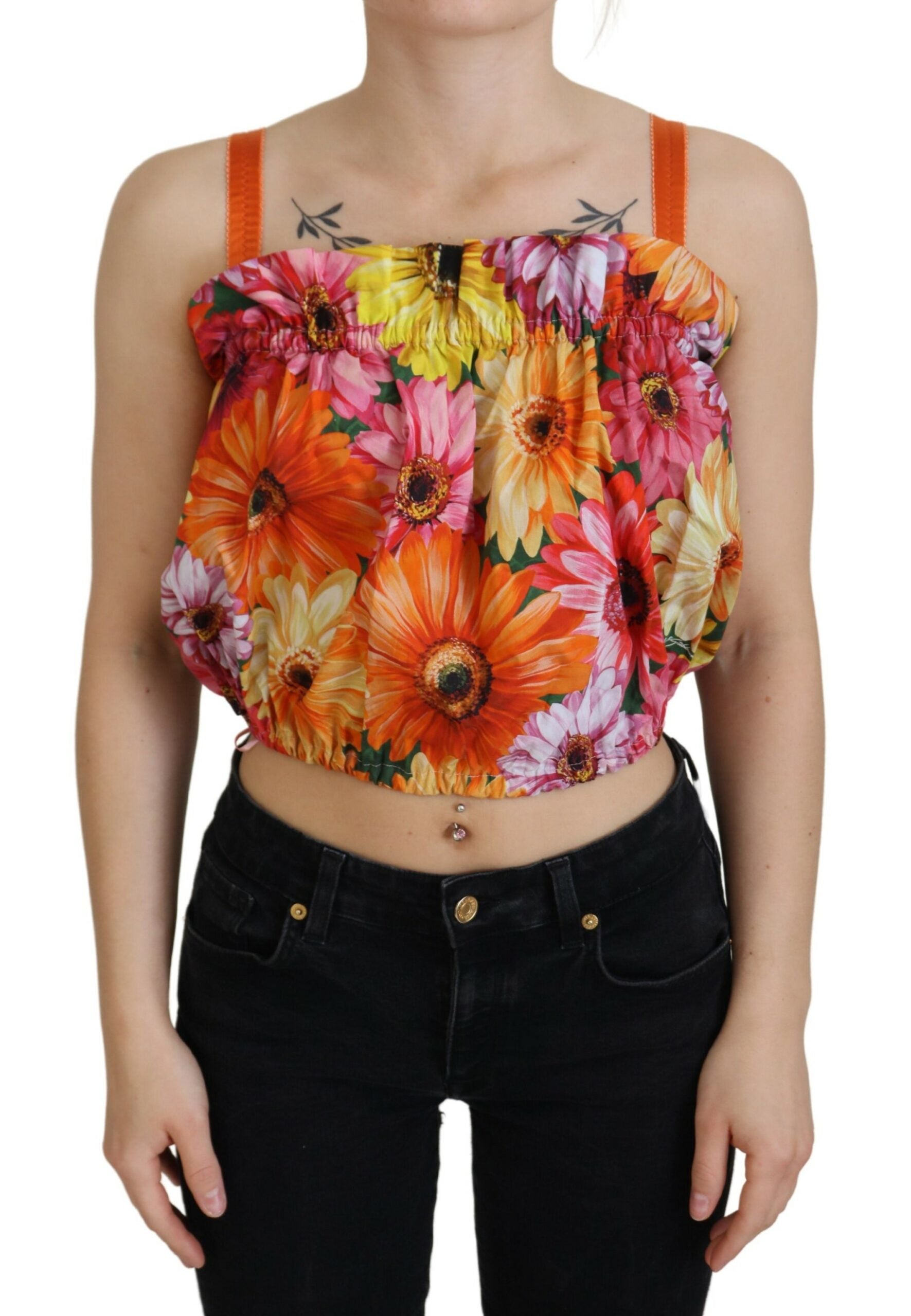 Mouwloze cropped top met bloemenelegantie