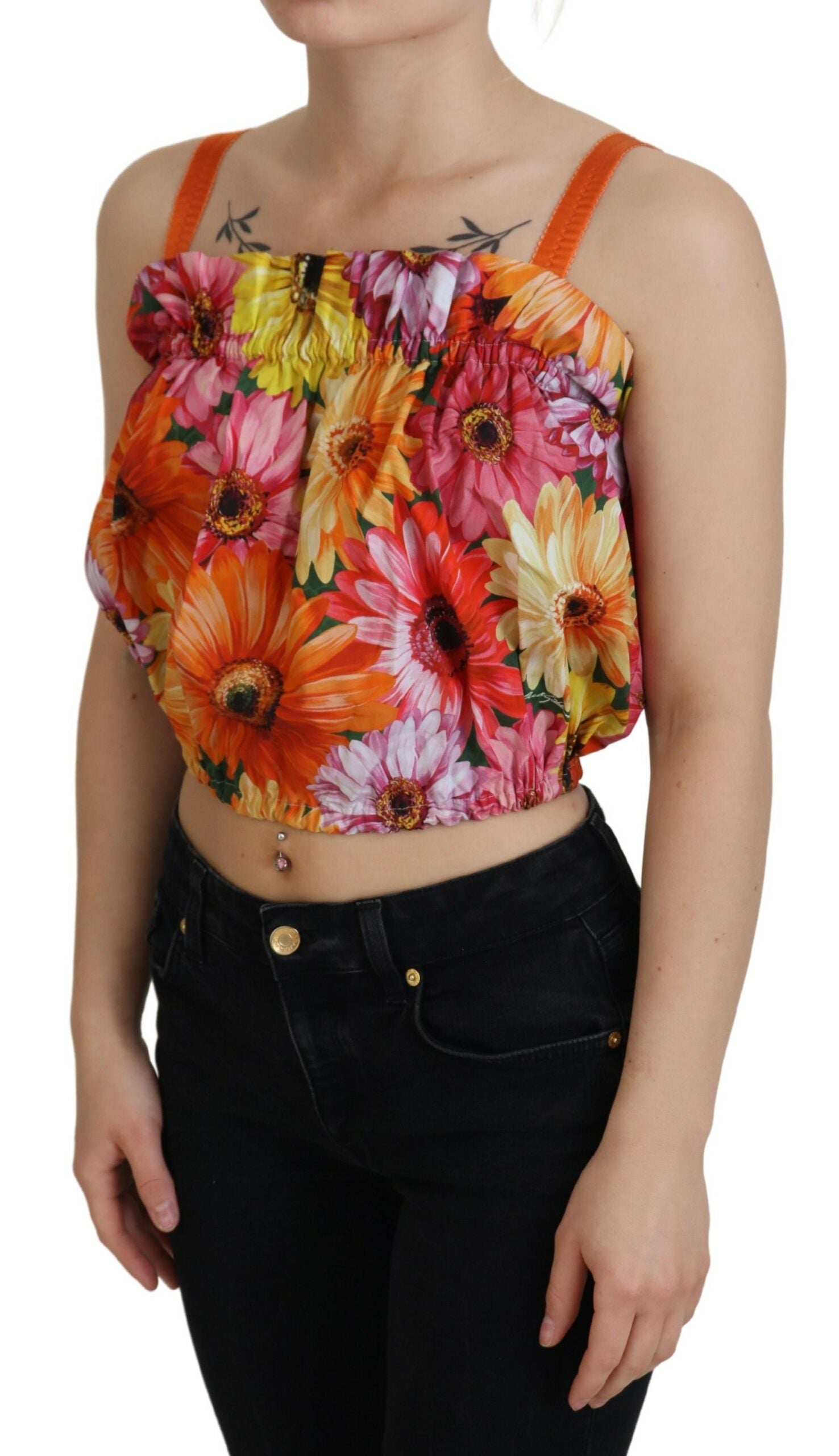 Mouwloze cropped top met bloemenelegantie