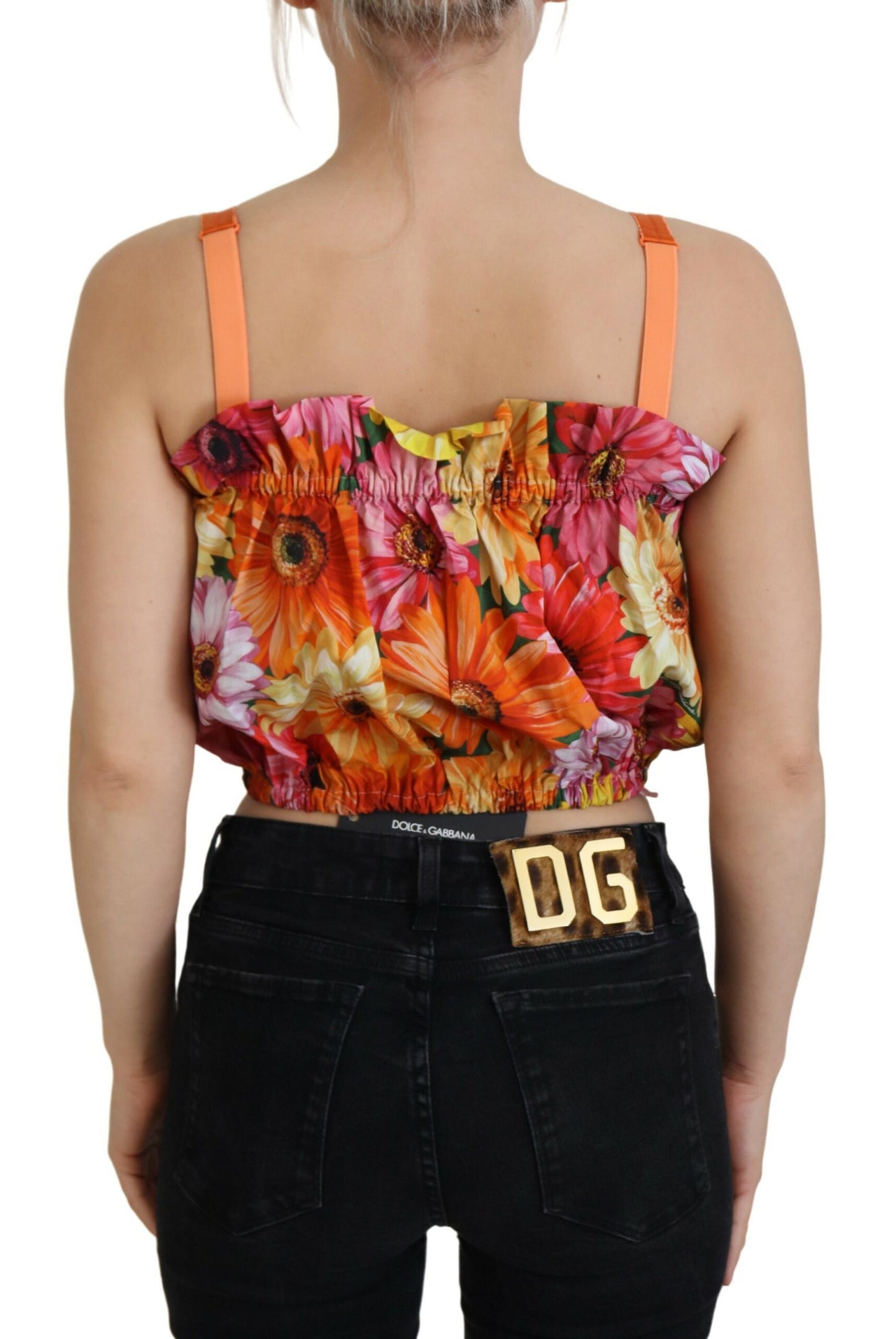 Mouwloze cropped top met bloemenelegantie